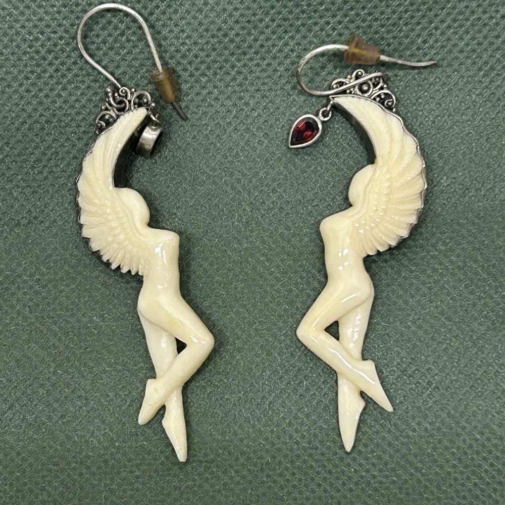 Novica Dancing Angels Dangle Sterling Silver Bone Earrings